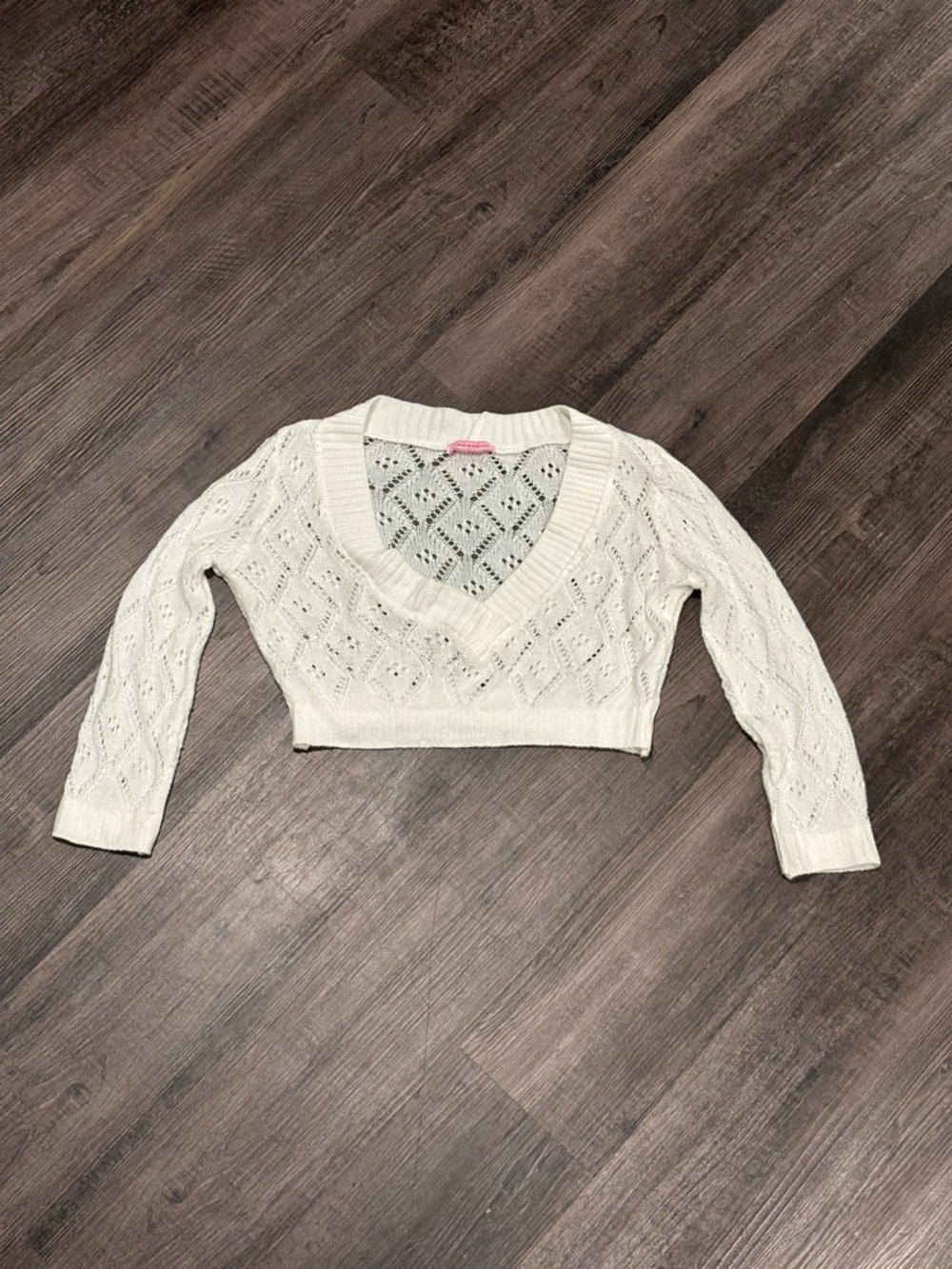 Adore Cream Open-Knit V-Neck Cropped Sweater